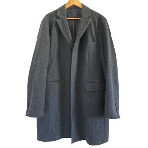 Brooks Brothers Mens 46R Wool Tweed Herringbone Overcoat Single Gray Regent Fit